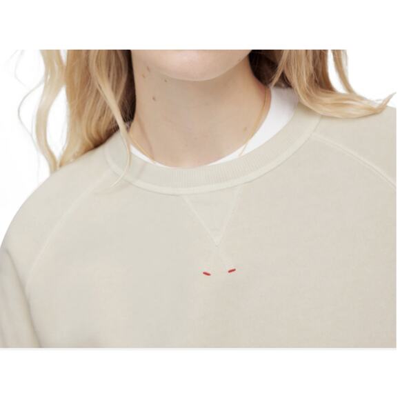 Madewell Garment-Dyed Crewneck Sweatshirt WMNS L Off White NU854 Ribbed Long Sl - Picture 3 of 9